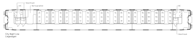 Grundriss des Liegewagen Bvcmbz 248 der CityNightLine AG