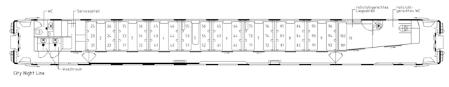 Grundriss des Liegewagen Bvcmz 249 der CityNightLine AG
