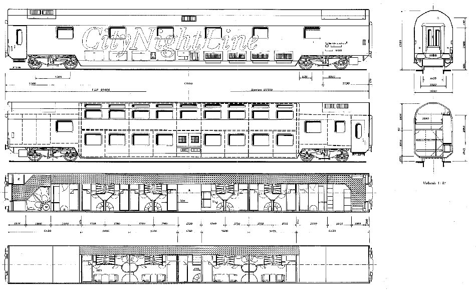 Wagenskizze des Doppelstockschlafwagen WLABm 171 der CityNightLine AG